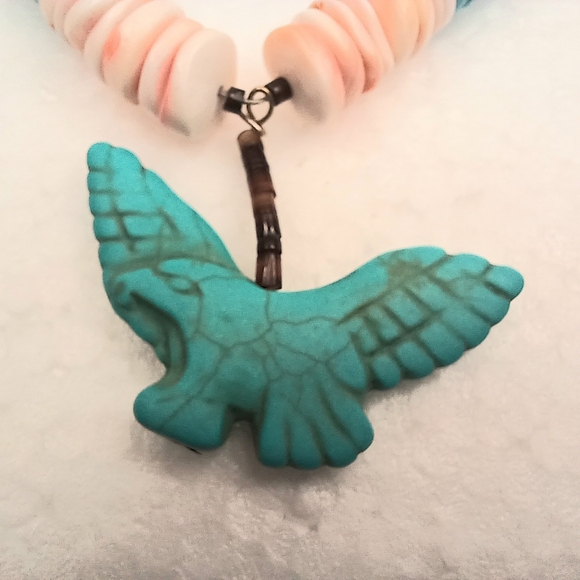 VTG Navajo Necklace Eagle Pendant Reconstituted Turquoise Graduated Discs 24" - Picture 16 of 17